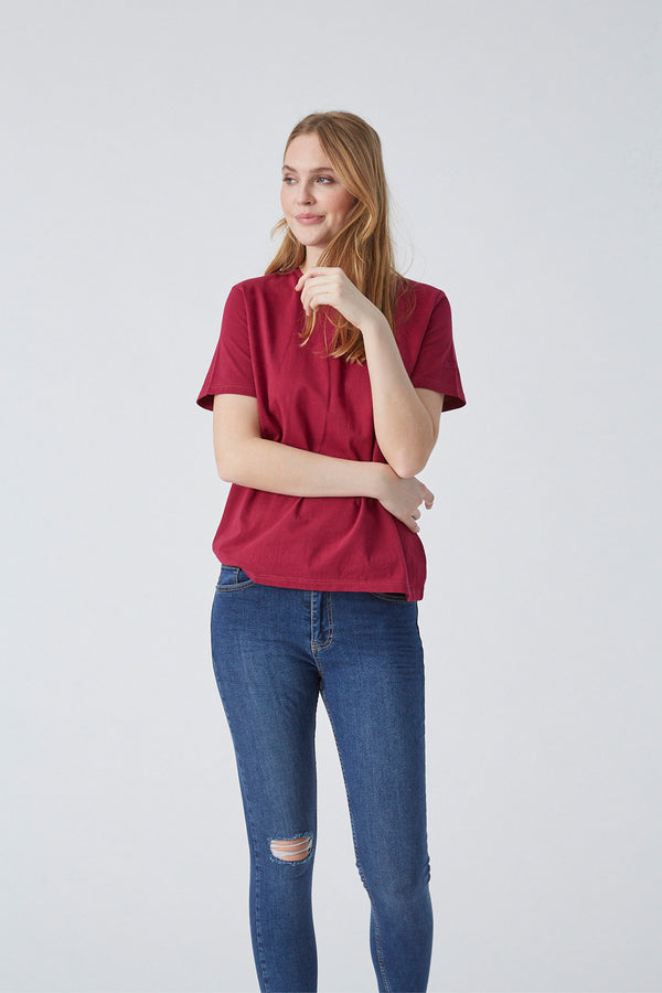 MILK Copenhagen Elima T-shirt T-shirts - Woman Cherry Red/Embroidery